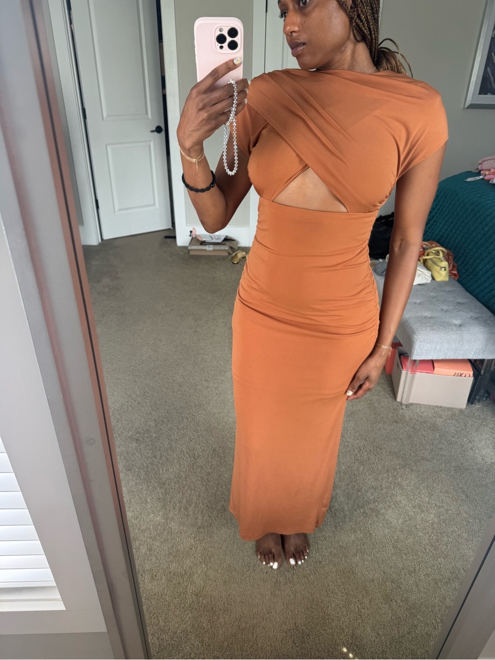 Zara Rust Orange Draped Cross-Front Cutout Maxi Dress